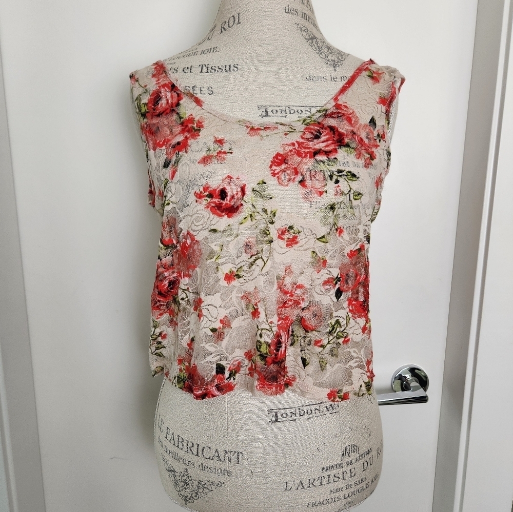 Sheer Floral Lace Crop Top